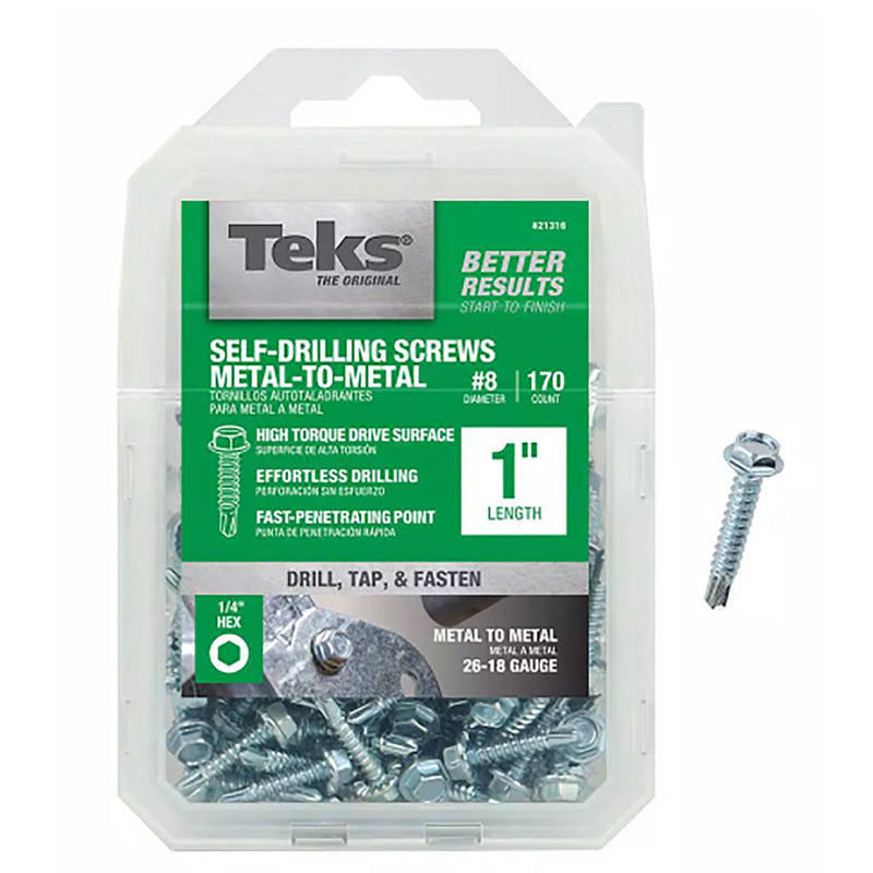 Teks No. 8 X 1 in. L Slotted Hex Head Self-Tapping Screws 170 pk