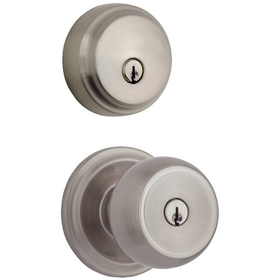Brinks Push Pull Rotate Stafford Satin Nickel Entry Knob and Single Cylinder Deadbolt KW1 1.75 in.