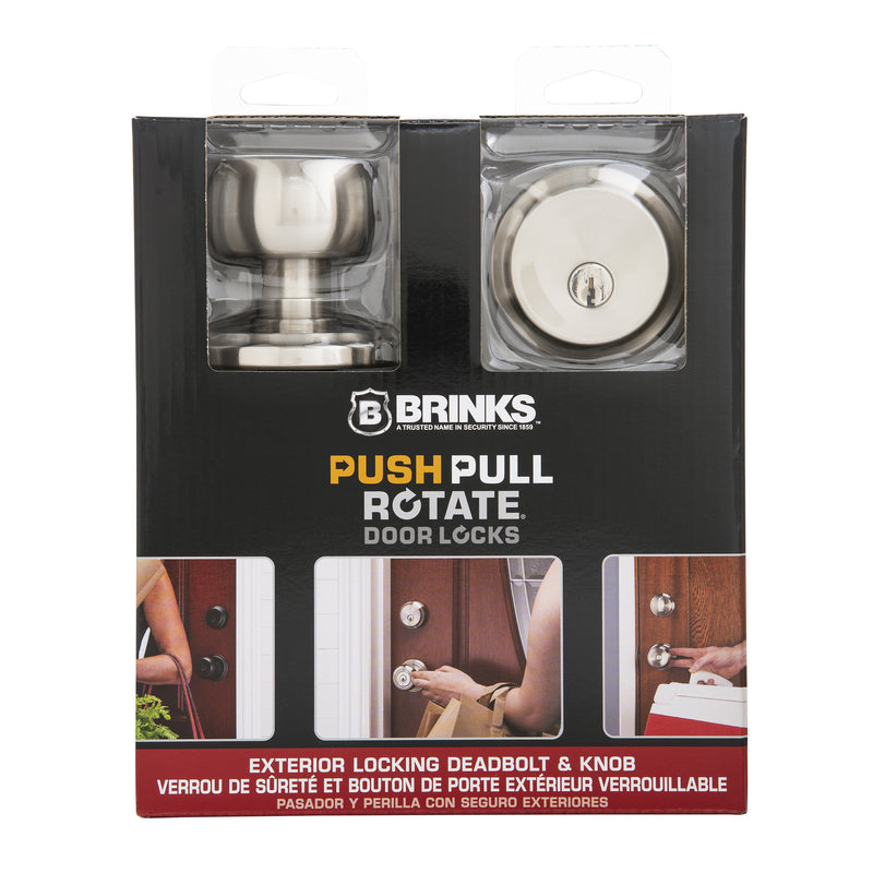 Brinks Push Pull Rotate Stafford Satin Nickel Entry Knob and Single Cylinder Deadbolt KW1 1.75 in.