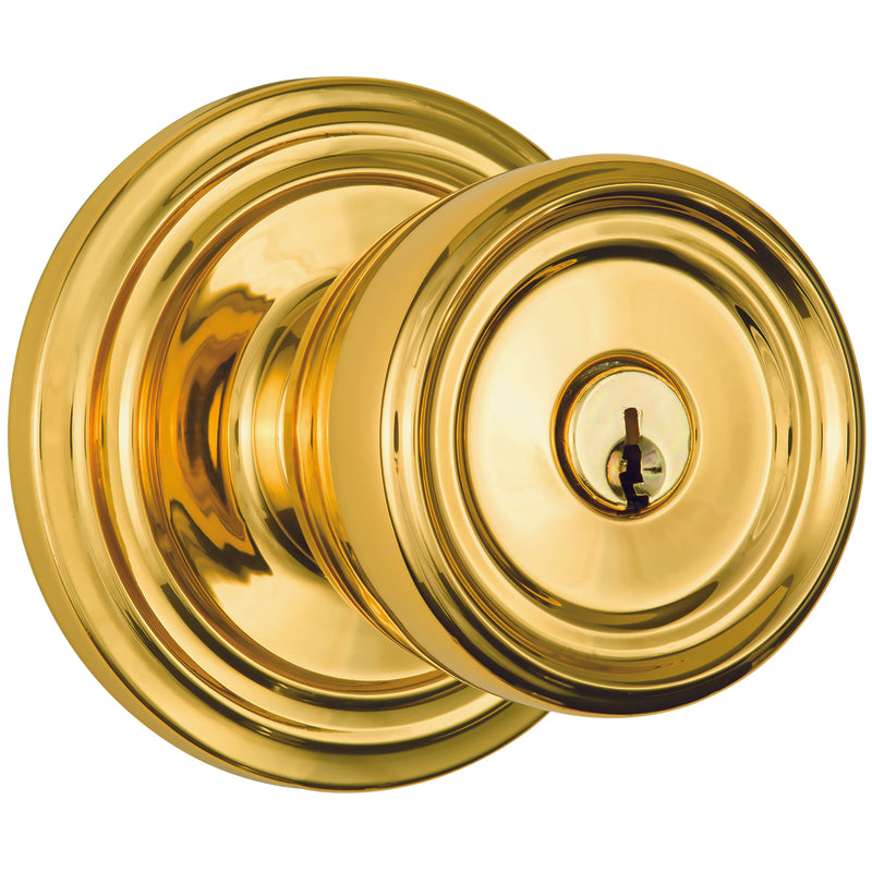 Brinks Push Pull Rotate Barrett Polished Brass Entry Knob KW1 1.75 in.