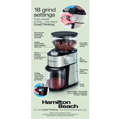 Hamilton Beach Black/Silver Stainless Steel 14 cups Coffee Grinder