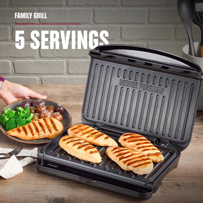 George Foreman Black Aluminum Nonstick Surface Grill and Panini Press 75 sq in