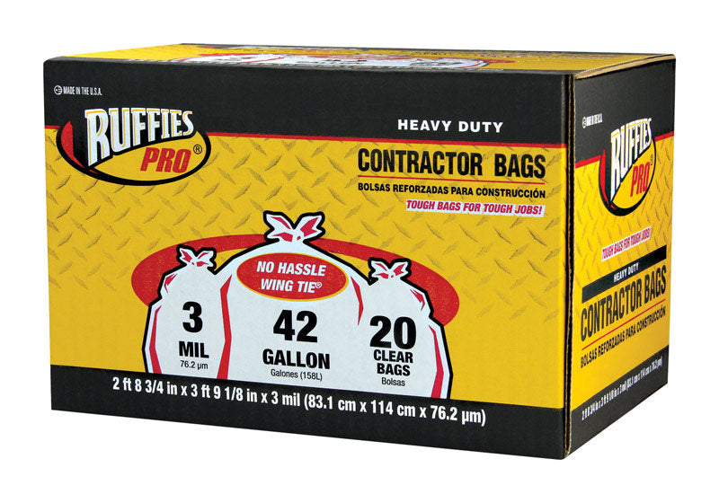 Ruffies Pro 42 gal Contractor Bags Wing Ties 20 pk
