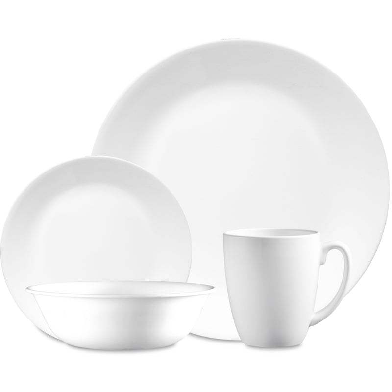 Corelle White Glass Winter Frost White Dinnerware Set Assortment in. D 16 pc