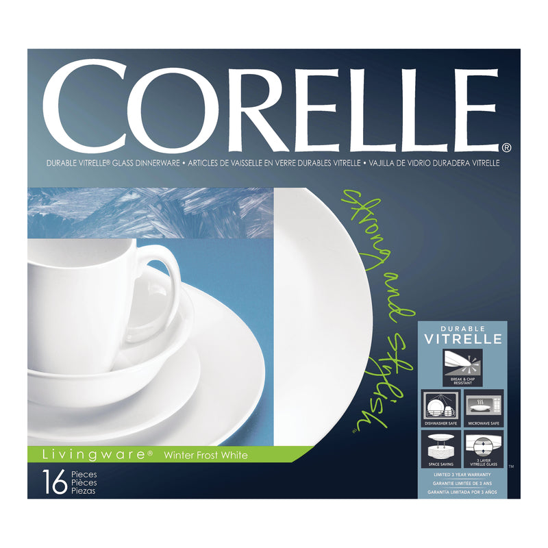 Corelle White Glass Winter Frost White Dinnerware Set Assortment in. D 16 pc