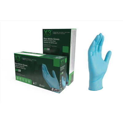 X3 Nitrile Disposable Gloves Medium Blue Powder Free 100 pk