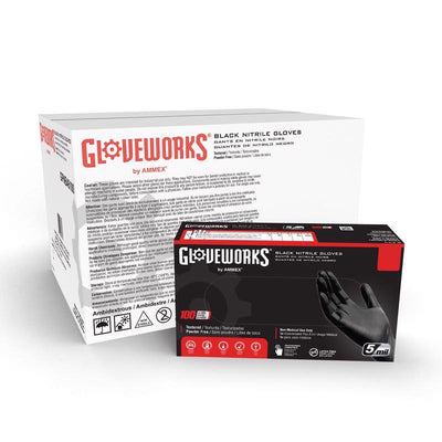 Gloveworks Nitrile Disposable Gloves Large Black Powder Free 100 pk