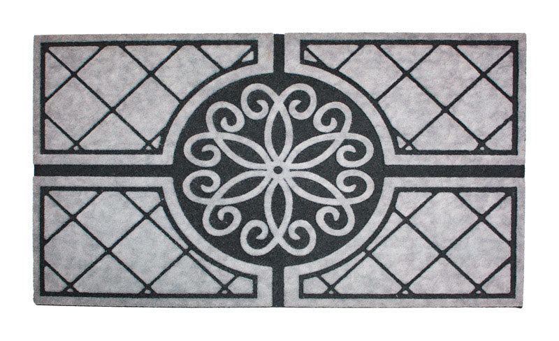 J & M Home Fashions 30 in. L X 18 in. W Gray Medallion Granite Rubber Door Mat