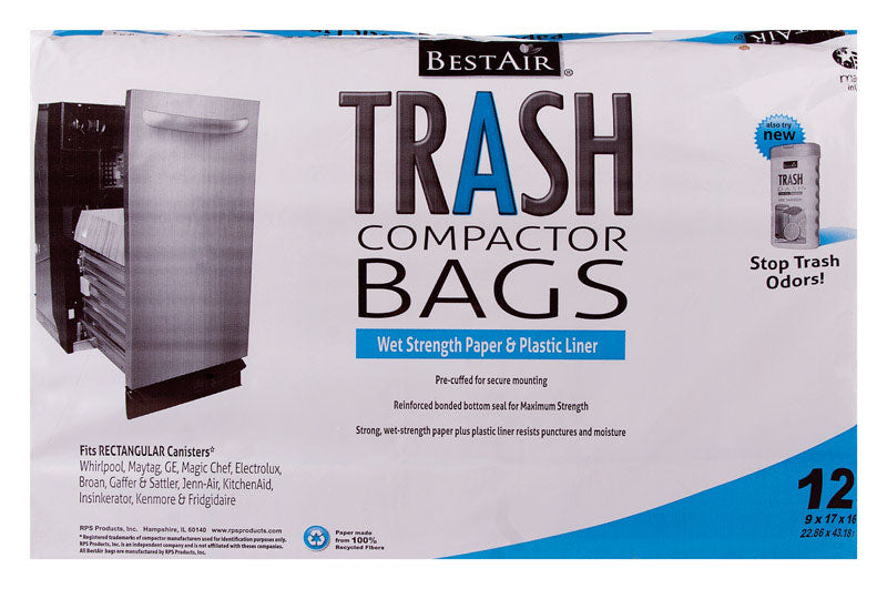 BestAir 10 gal Compactor Bags Flat Top 12 pk