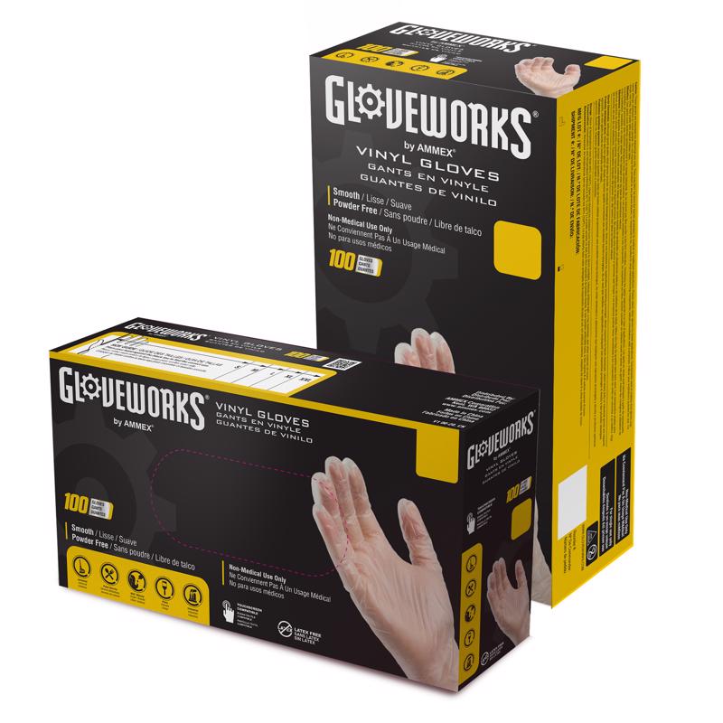 Ammex Gloveworks Vinyl Disposable Gloves X-Large Clear Powder Free 100 pk