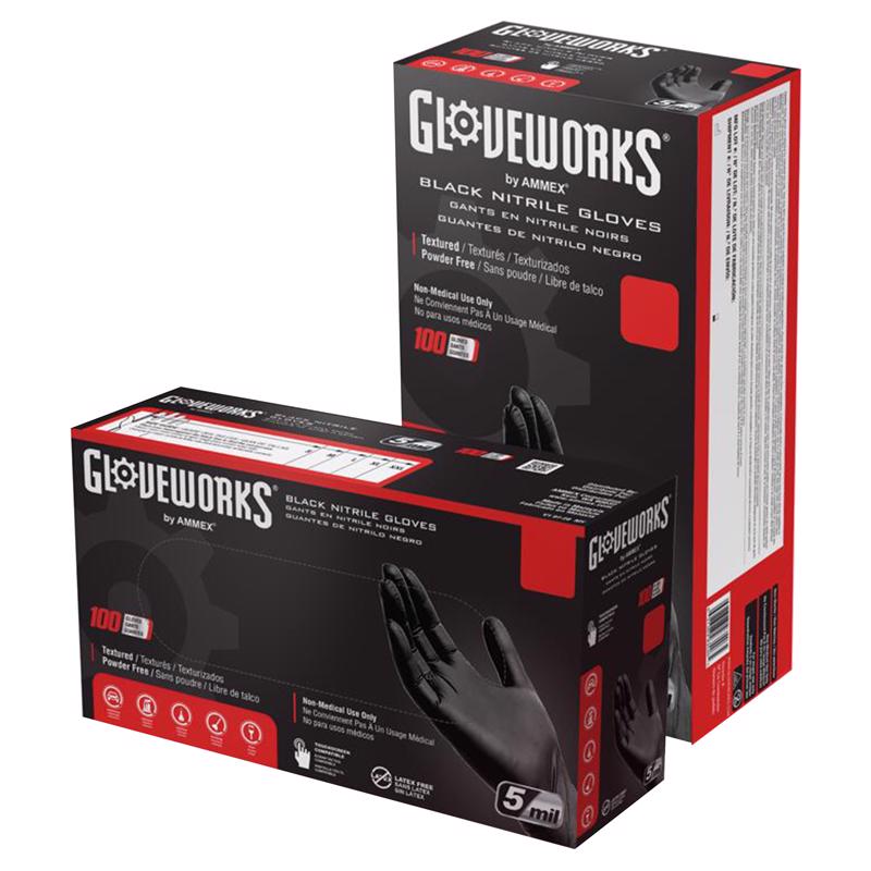 Gloveworks Nitrile Disposable Gloves Small Black Powder Free 100 pk