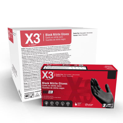 X3 Nitrile Disposable Gloves Large Black Powder Free 100 pk