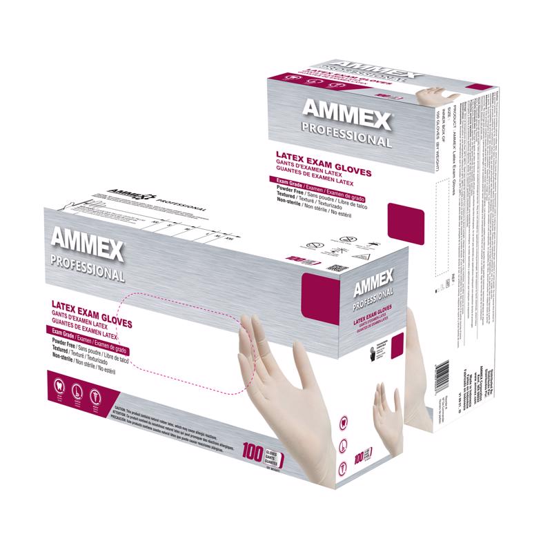 AMMEX Professional Latex Disposable Gloves Medium Ivory Powder Free 100 pk