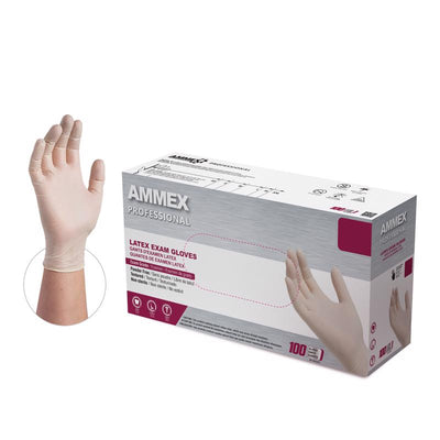 AMMEX Professional Latex Disposable Gloves Medium Ivory Powder Free 100 pk