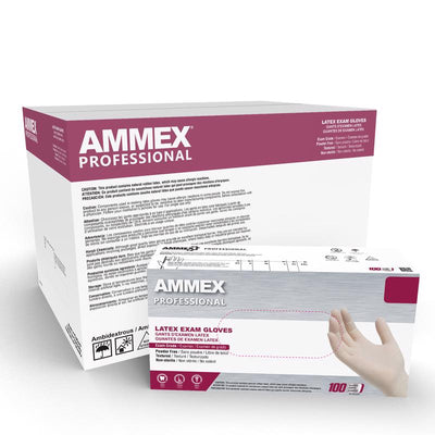 AMMEX Professional Latex Disposable Gloves Medium Ivory Powder Free 100 pk