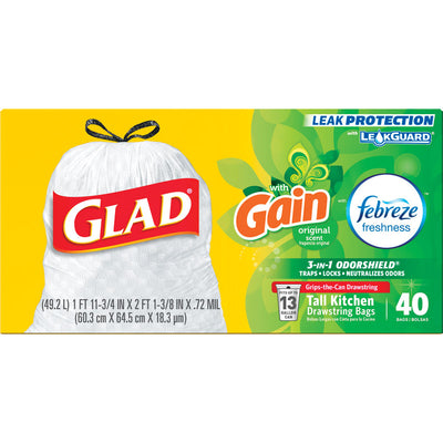 Glad Gain 13 gal Fresh Scent Trash Bags Drawstring 40 pk