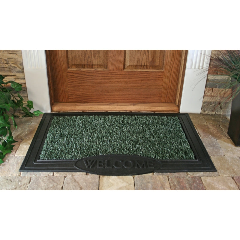 GrassWorx Clean Machine 36 in. L X 24 in. W Evergreen Welcome Polyethylene/Rubber Door Mat