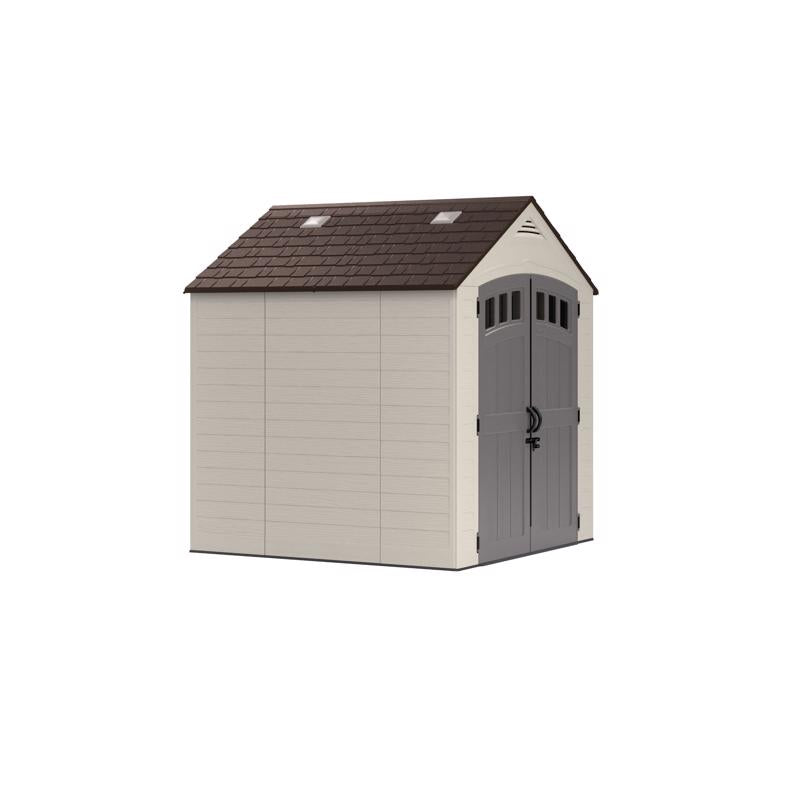 Suncast Cloverdale 7 ft. x 7 ft. Plastic Horizontal Peak Storage Shed with Floor Kit Beige