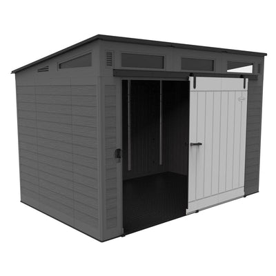 Suncast 10 ft. x 7 ft. Plastic Horizontal Barn Storage Shed with Floor Kit Gray