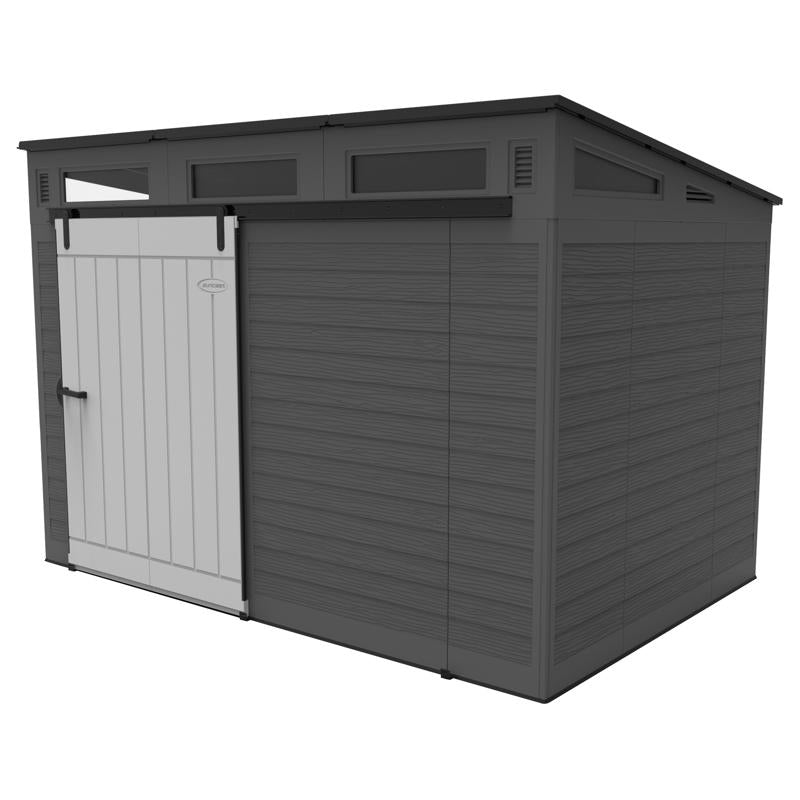 Suncast 10 ft. x 7 ft. Plastic Horizontal Barn Storage Shed with Floor Kit Gray