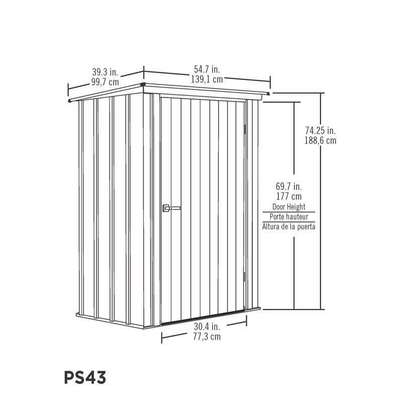 Arrow Spacemaker 4 ft. x 3 ft. Metal Vertical Pent Storage Shed without Floor Kit Gray