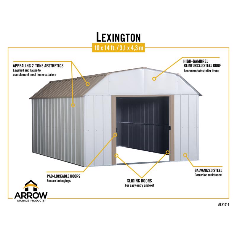 Arrow Lexington 10 ft. x 14 ft. Metal Vertical Barn Storage Shed without Floor Kit Beige