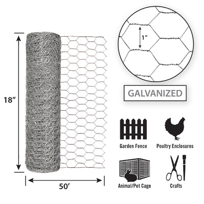 Garden Craft 18 in. H X 50 ft. L Steel Poultry Netting 1 in.