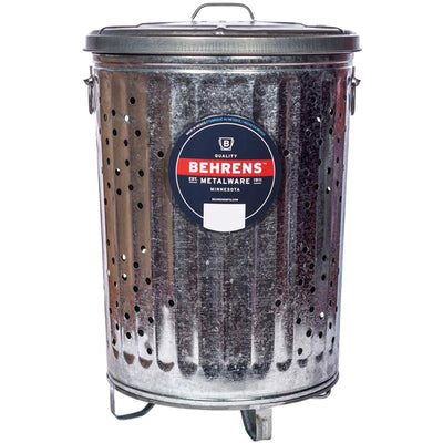 Behrens 20 gal Silver Galvanized Steel Trash Burner Can Lid Included Animal Proof/Animal Resistant