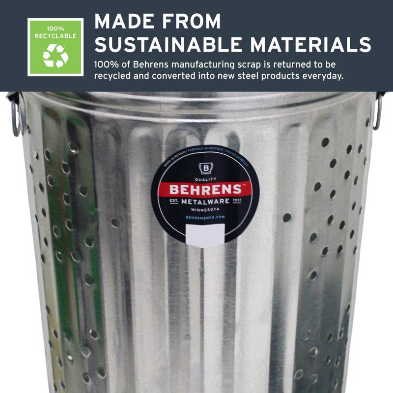 Behrens 20 gal Silver Galvanized Steel Trash Burner Can Lid Included Animal Proof/Animal Resistant