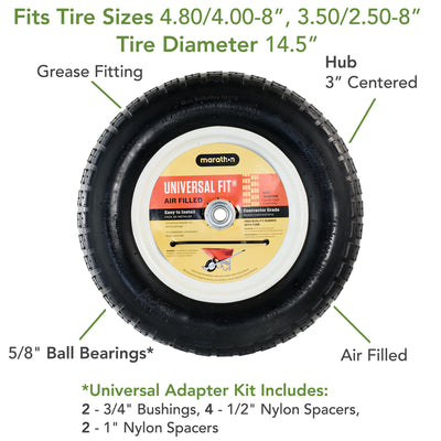 Marathon Universal Fit 8 in. D X 14.5 in. D 300 lb. cap. Centered Wheelbarrow Tire Rubber 1 pk