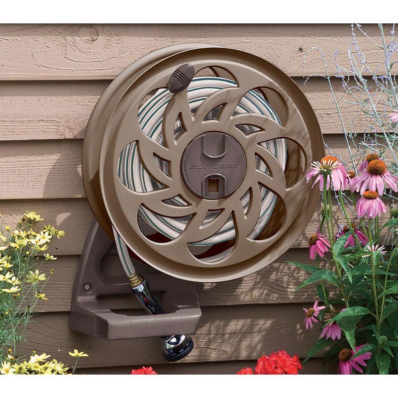 Suncast Side Tracker 125 ft. Brown Wall Mounted Hideaway Hose Reel