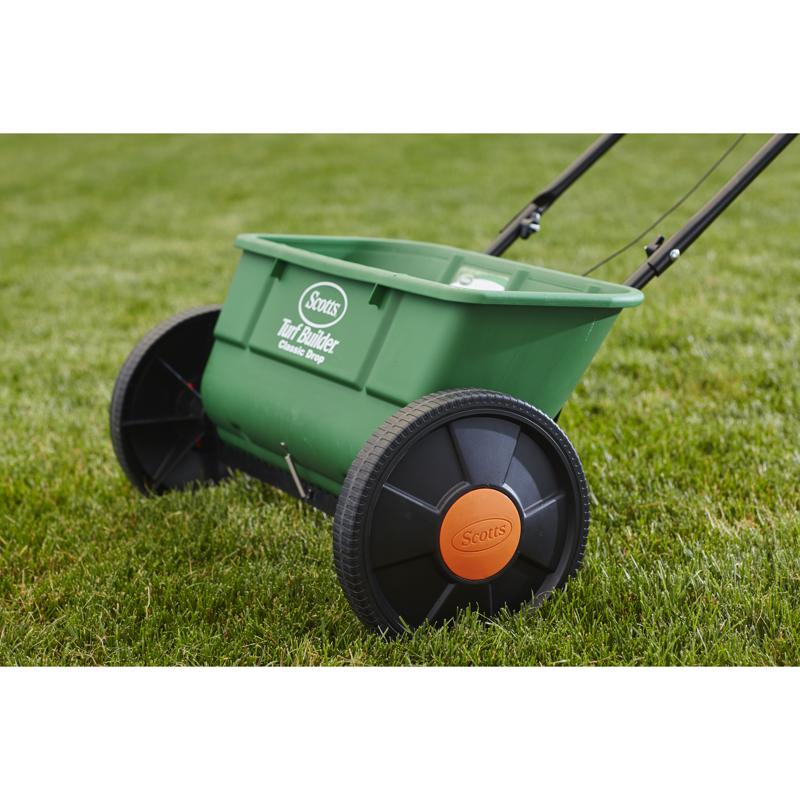 Scotts Turf Builder 22 in. W Drop Push Spreader For Fertilizer/Ice Melt/Seed 25 lb