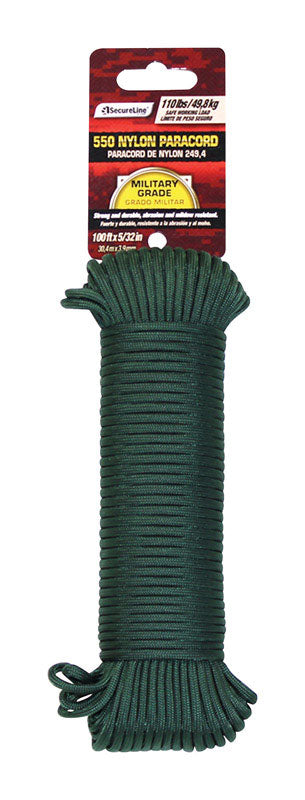 SecureLine 5/32 in. D X 100 ft. L Green Braided Nylon Paracord