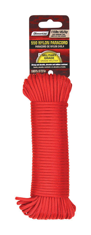 SecureLine 5/32 in. D X 100 ft. L Red Braided Nylon Paracord