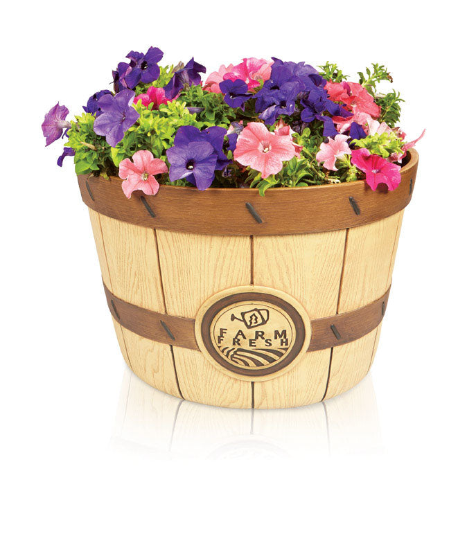 Southern Patio 10.39 in. H X 16 in. W Resin Bushel Planter Brown