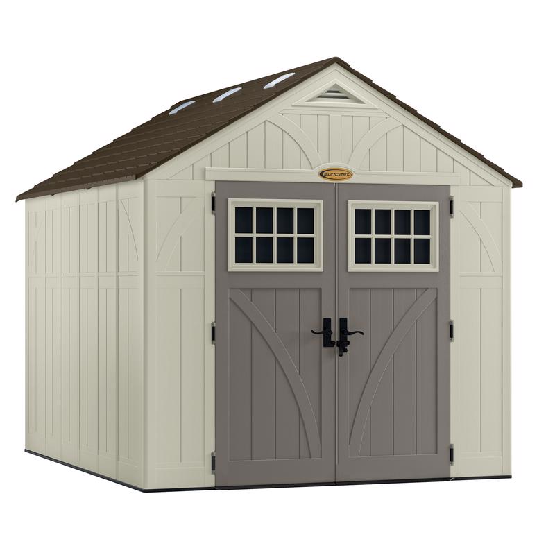 Suncast Tremont 8 ft. x 10 ft. Plastic Vertical Peak Storage Shed with Floor Kit Gray