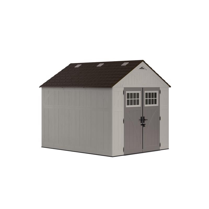 Suncast Tremont 8 ft. x 10 ft. Plastic Vertical Peak Storage Shed with Floor Kit Gray