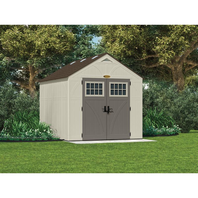 Suncast Tremont 8 ft. x 10 ft. Plastic Vertical Peak Storage Shed with Floor Kit Gray