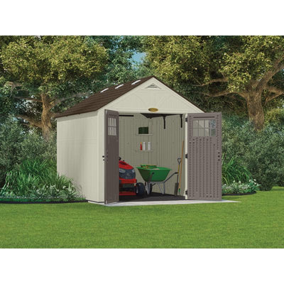 Suncast Tremont 8 ft. x 10 ft. Plastic Vertical Peak Storage Shed with Floor Kit Gray