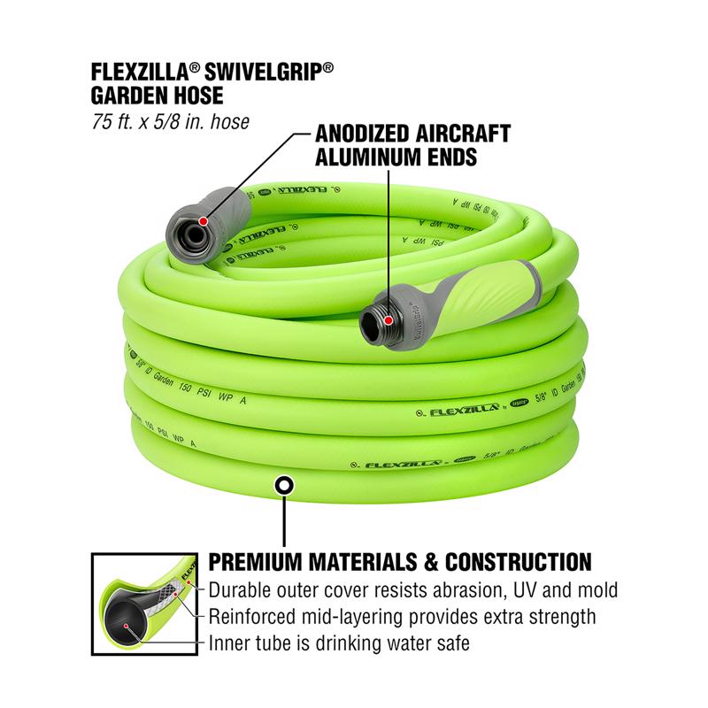 Legacy Flexzilla SwivelGrip 5/8 in. D X 75 ft. L Garden Hose Green