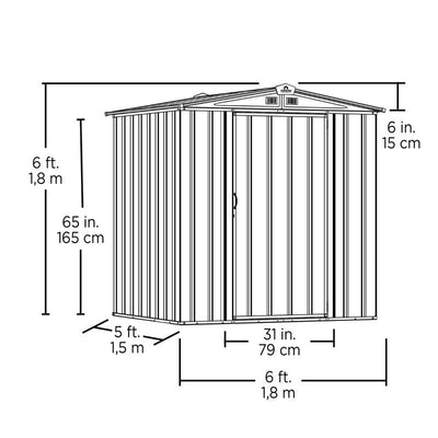 Arrow Ezee 6 ft. x 5 ft. Metal Vertical Peak Storage Shed Gray