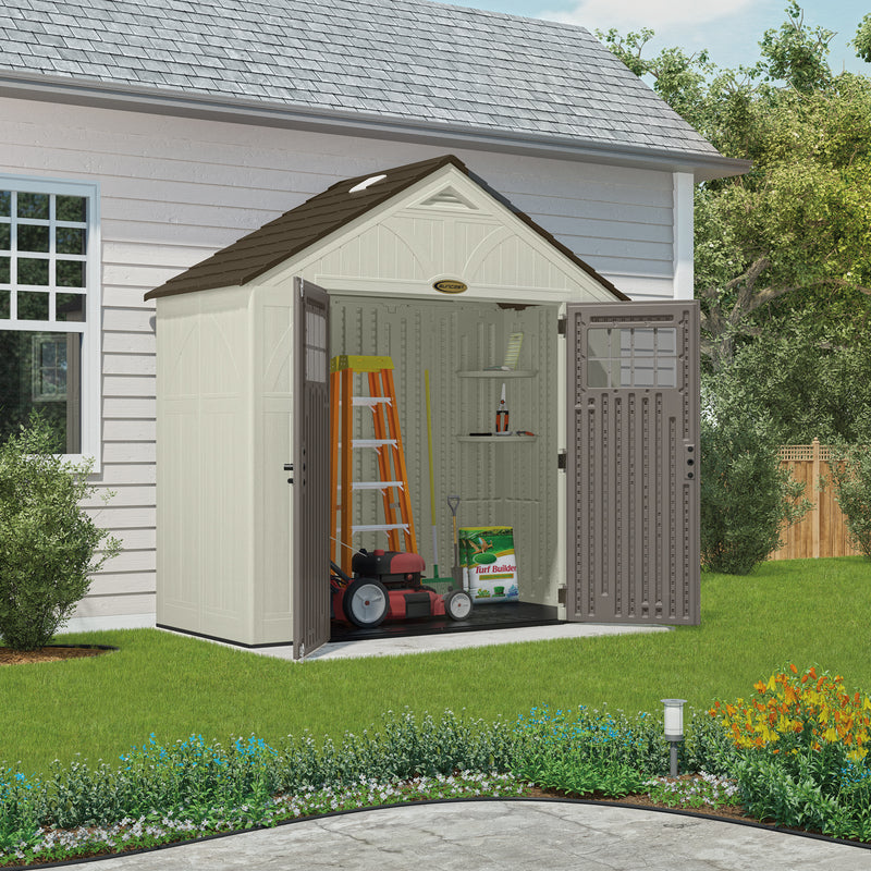 Suncast Tremont 8 ft. x 7 ft. Plastic Vertical Greenhouse Storage Shed with Floor Kit