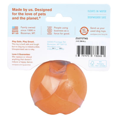 West Paw Zogoflex Orange Plastic Jive Ball Dog Toy Small in. 1 pk