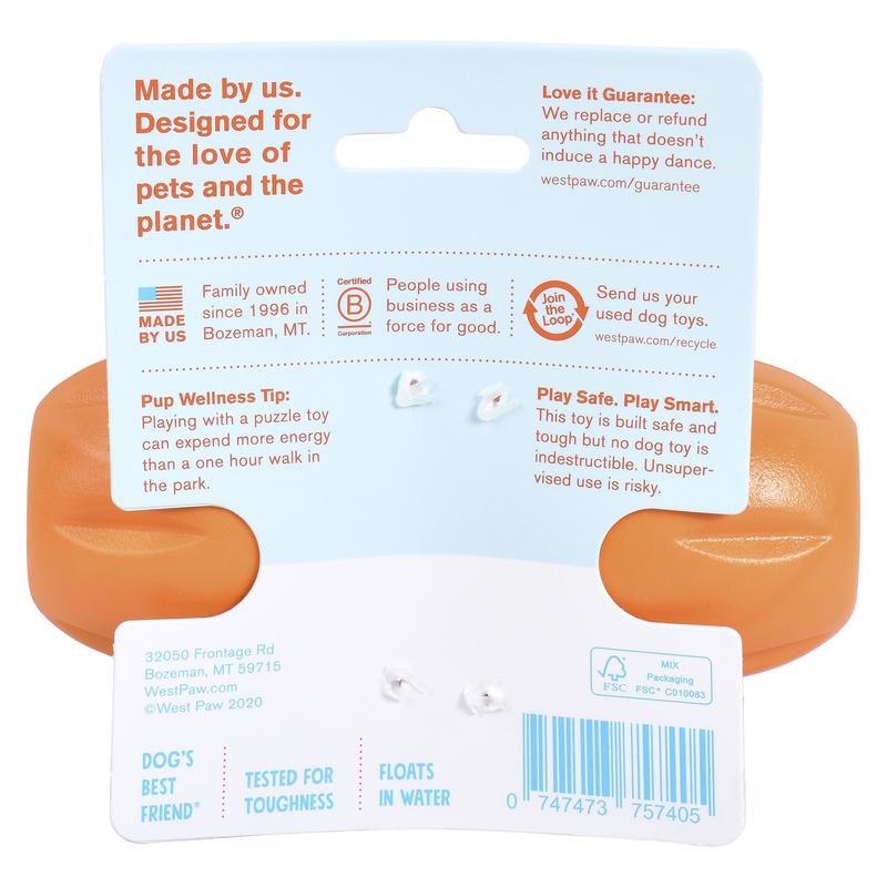 West Paw Zogoflex Orange Plastic Qwizl Dog Treat Toy/Dispenser Small in. 1 pk