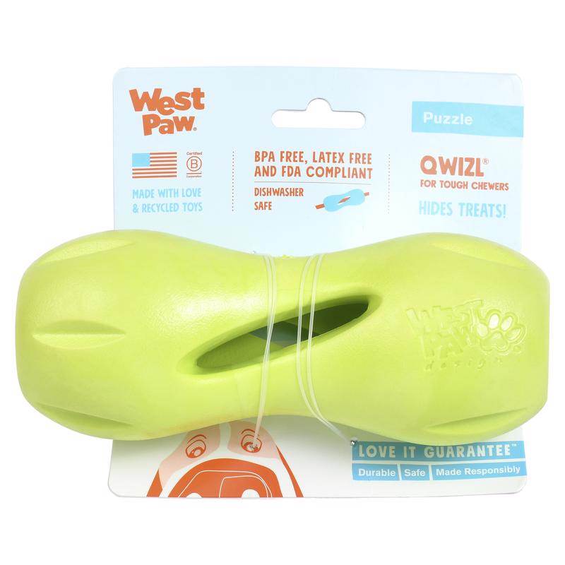 West Paw Zogoflex Green Plastic Qwizl Dog Treat Toy/Dispenser Large in. 1 pk