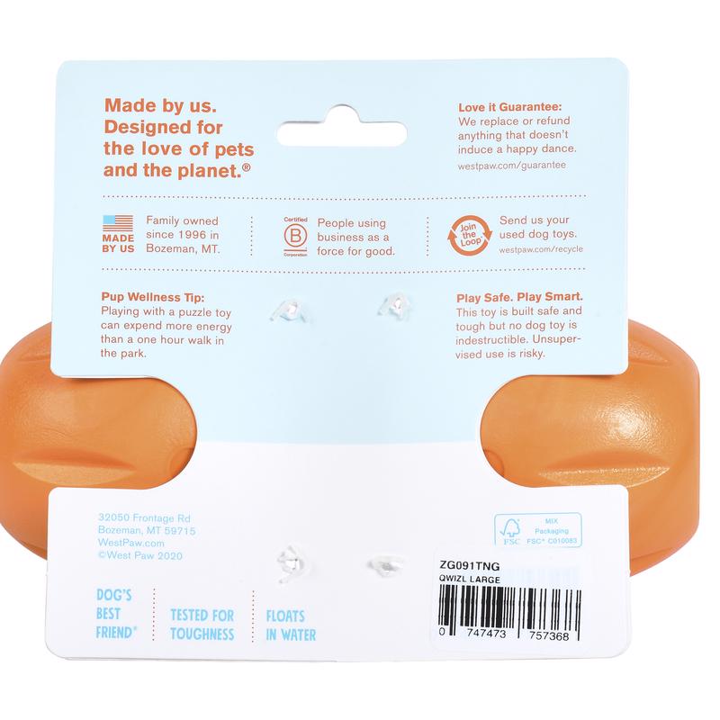 West Paw Zogoflex Orange Plastic Qwizl Dog Treat Toy/Dispenser Large in. 1 pk