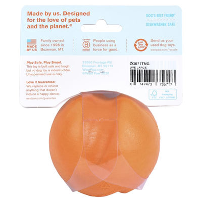 West Paw Zogoflex Orange Plastic Jive Ball Dog Toy Large 1 pk