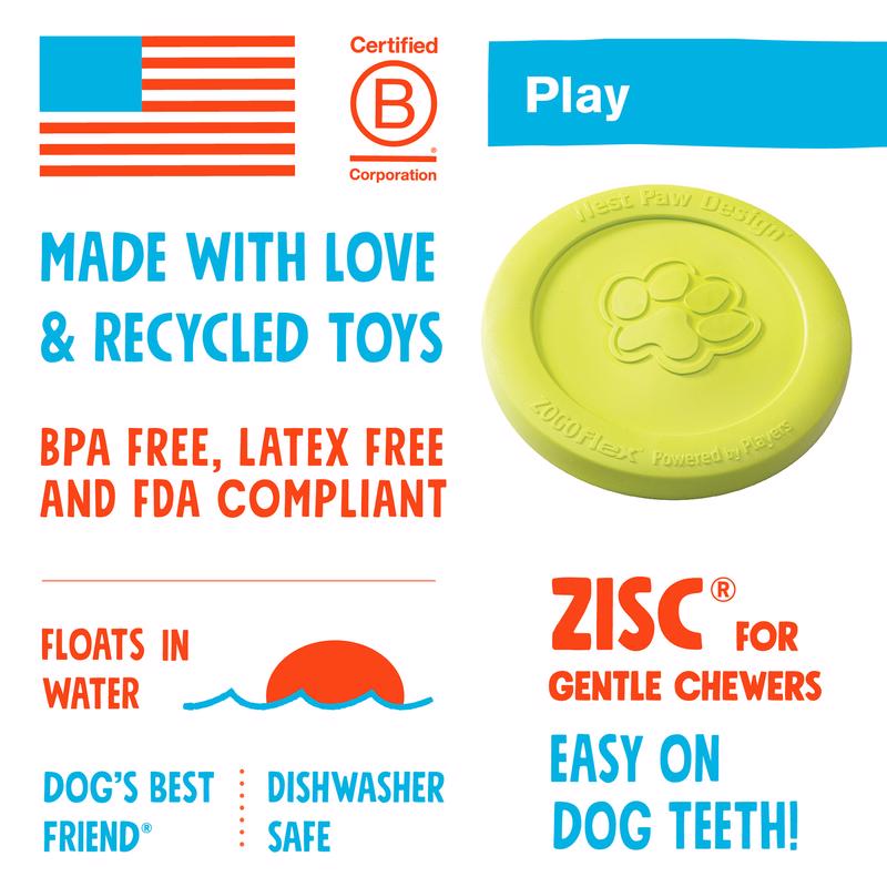 West Paw Zogoflex Green Plastic Zisc Disc Frisbee Small 1 pk