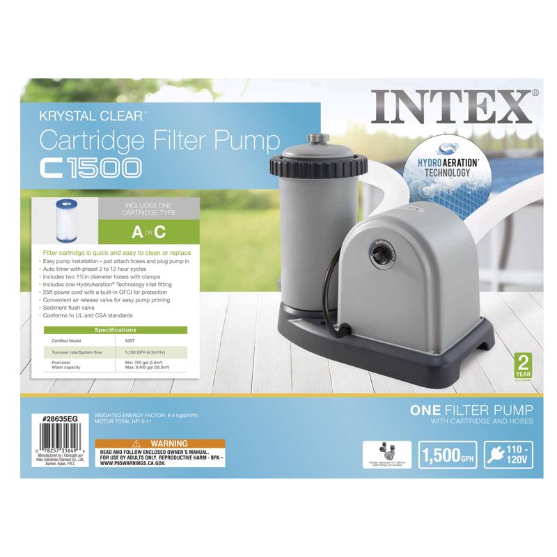 Intex Krystal Clear Above Ground Filter Pump 1500 gal 14.1 in. H X 18.1 in. W X 12.5 in. L