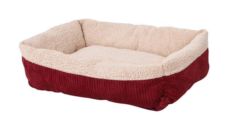 Aspen Pet Cream/Red Sheepskin Self Warming Pet Bed 8.5 in. H X 24 in. W X 30 in. L